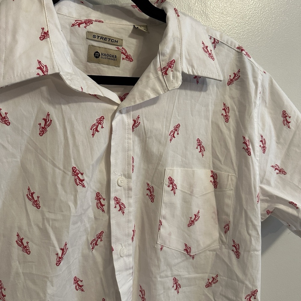 Haggar clothing button down, stretch, hula girl, size L, cotton/spandex pocket - Picture 5 of 6